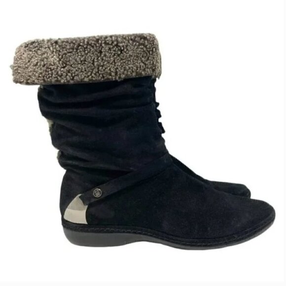 Stuart Weitzman Black Spanish Suede Slouch Wool Ankle Boots - Size 7.5 - Picture 3 of 12